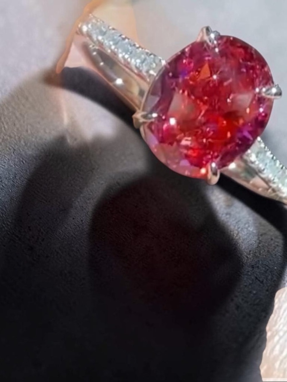 Oval Rose Pink  Ice Cutting Stone with pave setting of Moissanite, NEW